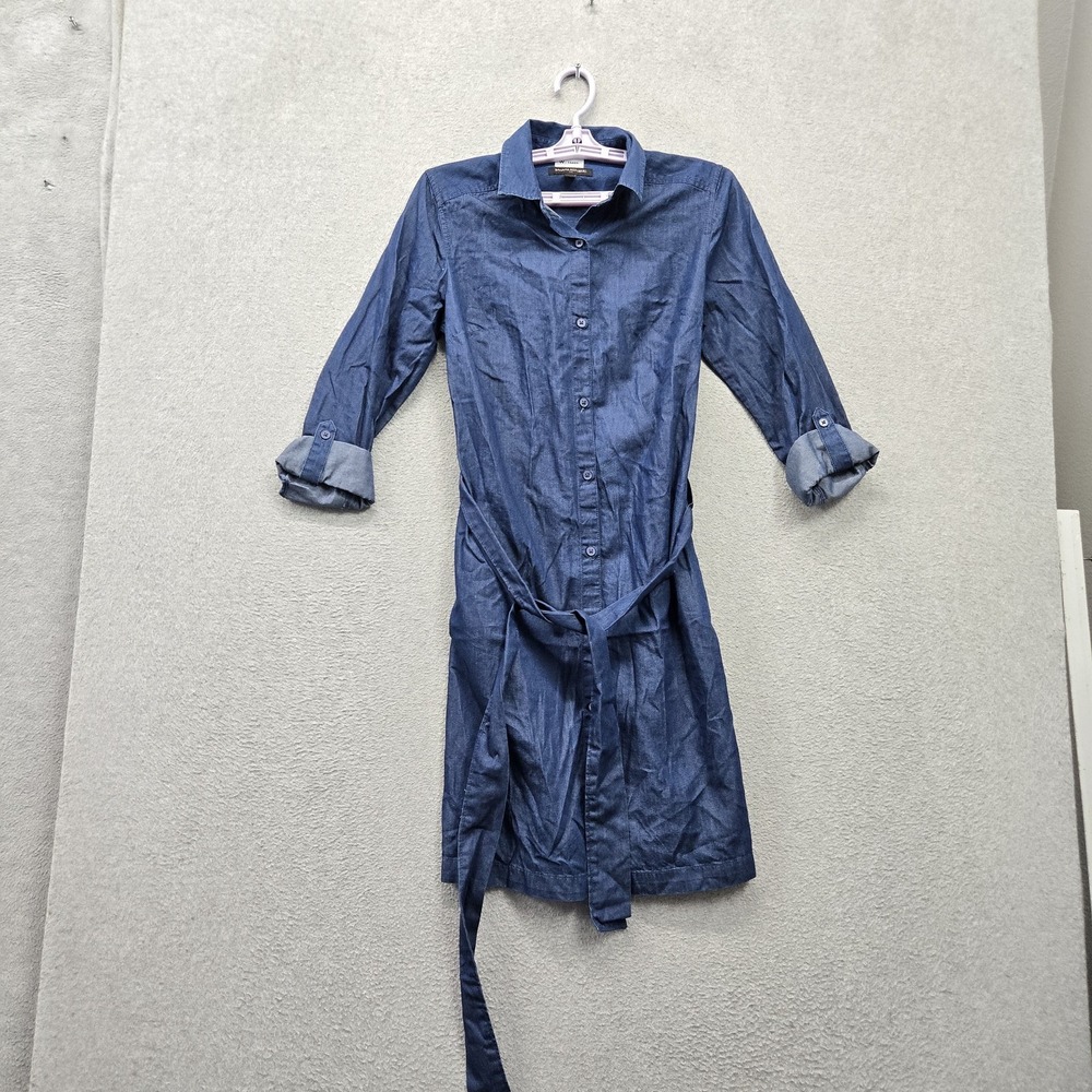 Banana Republic Women Dress 4 Blue Shirt Denim Chambray Collared Tied Waist